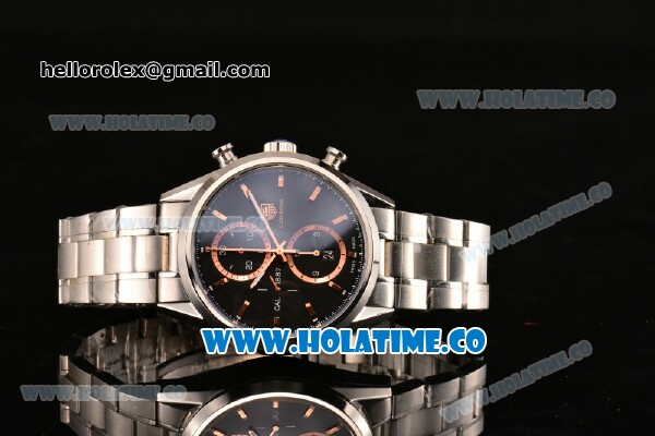 Tag Heuer Carrera Calibre 1887 Chrono Swiss Valjoux 7750 Automatic Full Steel with Rose Gold Stick Markers and Black Dial - Click Image to Close